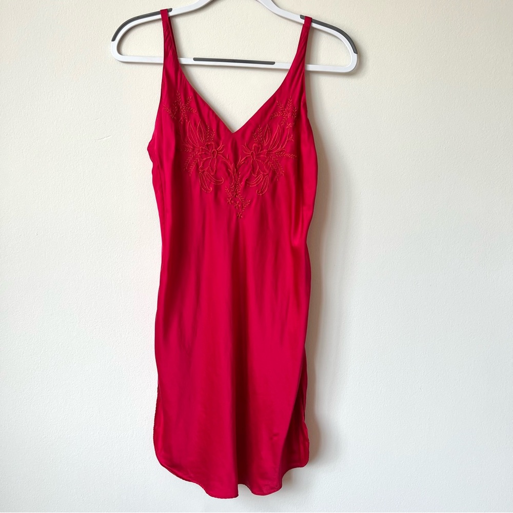 Vintage Victoria’s Secret Gold Label Red Silk Embroidered Slip Dress